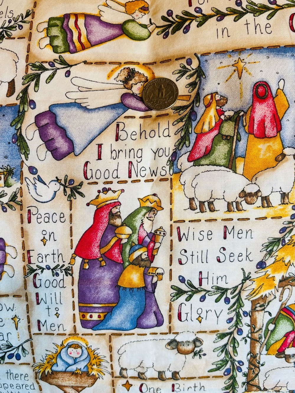 Christmas Fabric A Savior is Born Nativity by Dianna Marcum sold  by yard 18”x42